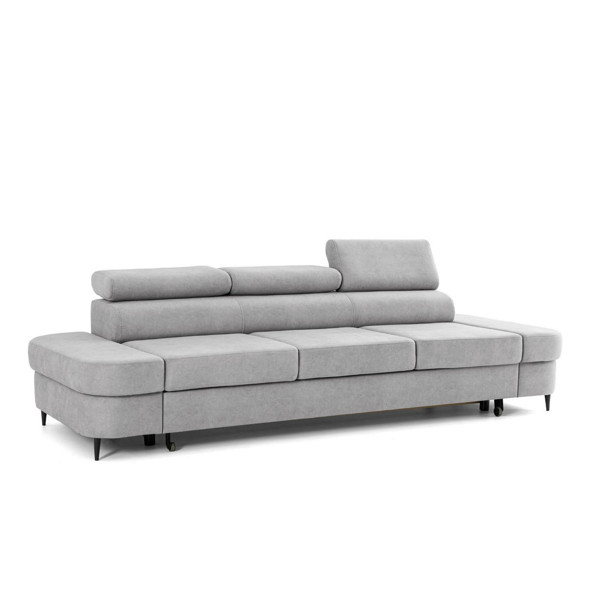 3-SITZER Sofa PRIAM mit Schlaffunktion 125x277 Velours Hellgrau - Hellgrau/Schwarz, Holz/Textil (278/95/102cm) - Muffo