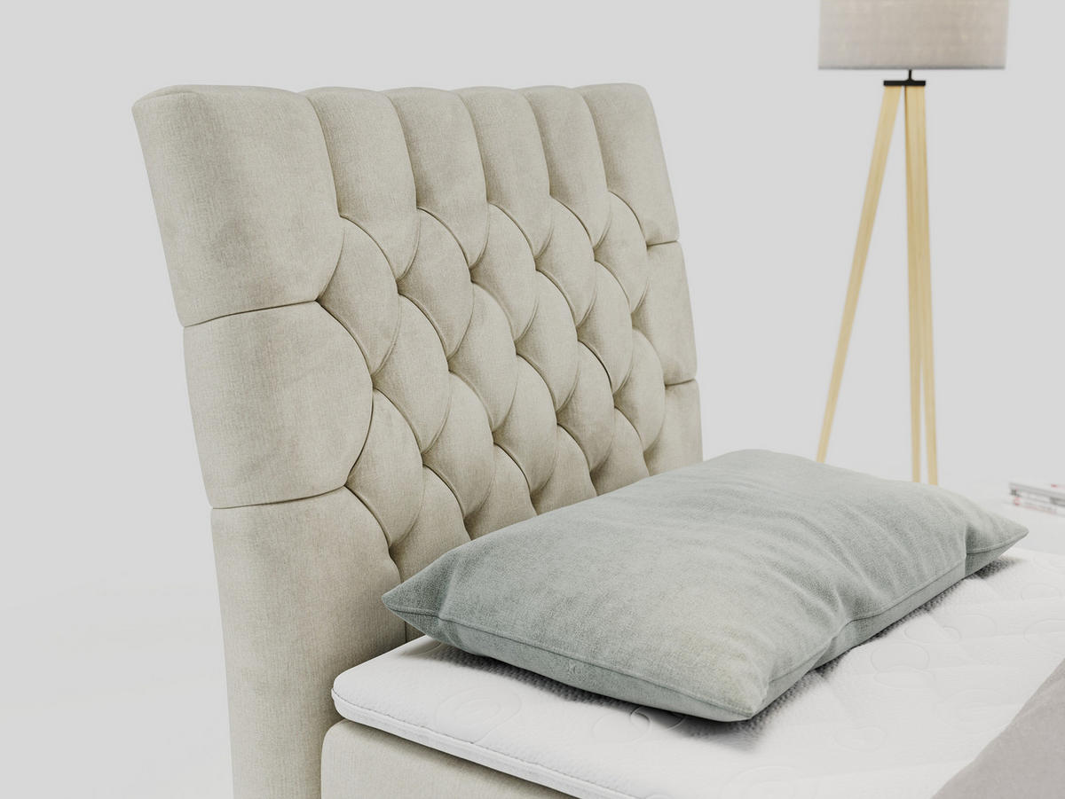 BOXBETT MILEN 90/200 Beige Velvet - H3 - Links Seite - Beige, Holz/Textil (90/200cm) - MKS