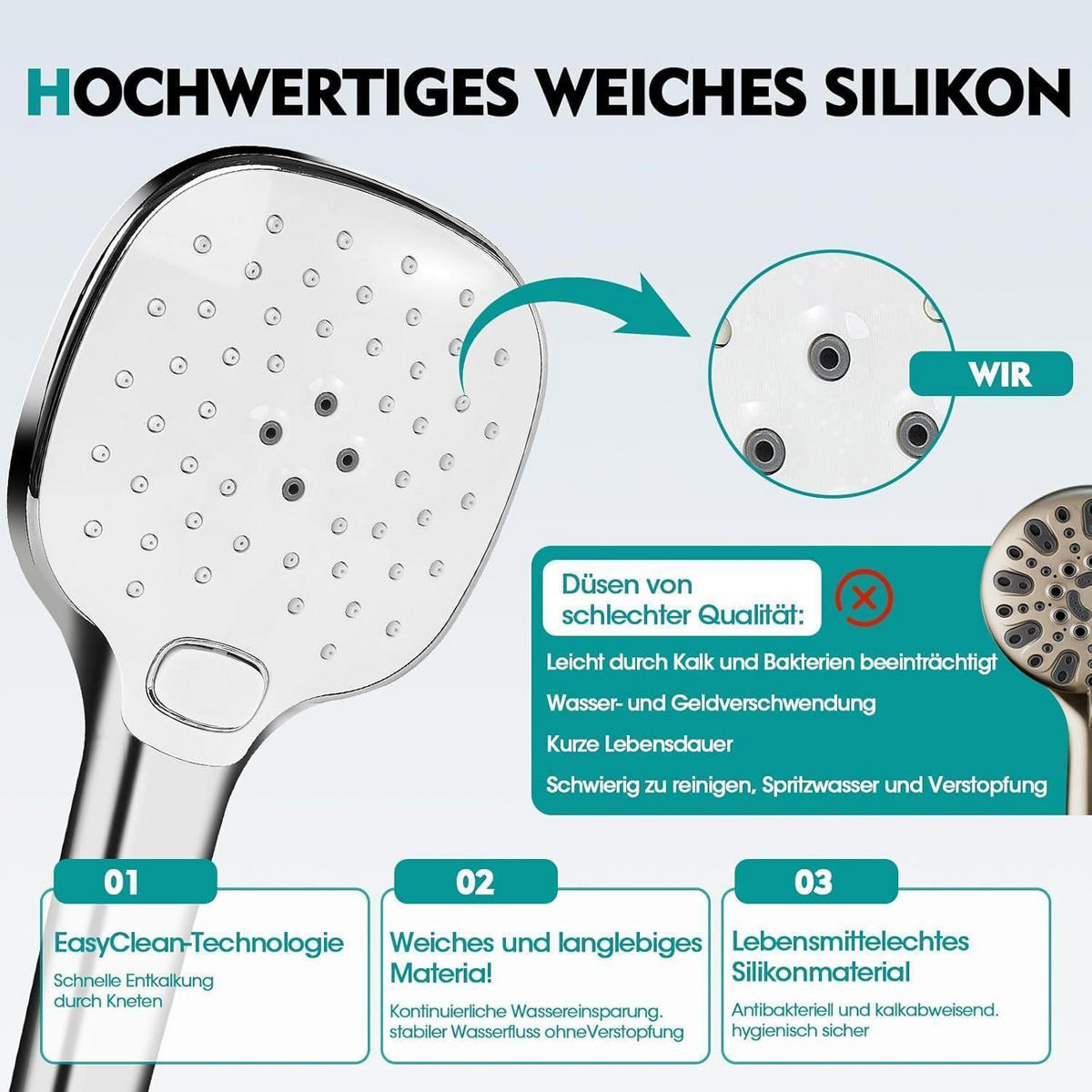 HANDBRAUSE mit 3 Strahlarten und 120 cm² Duschfläche Weiß - Weiß, Kunststoff (12/12.7/25cm)