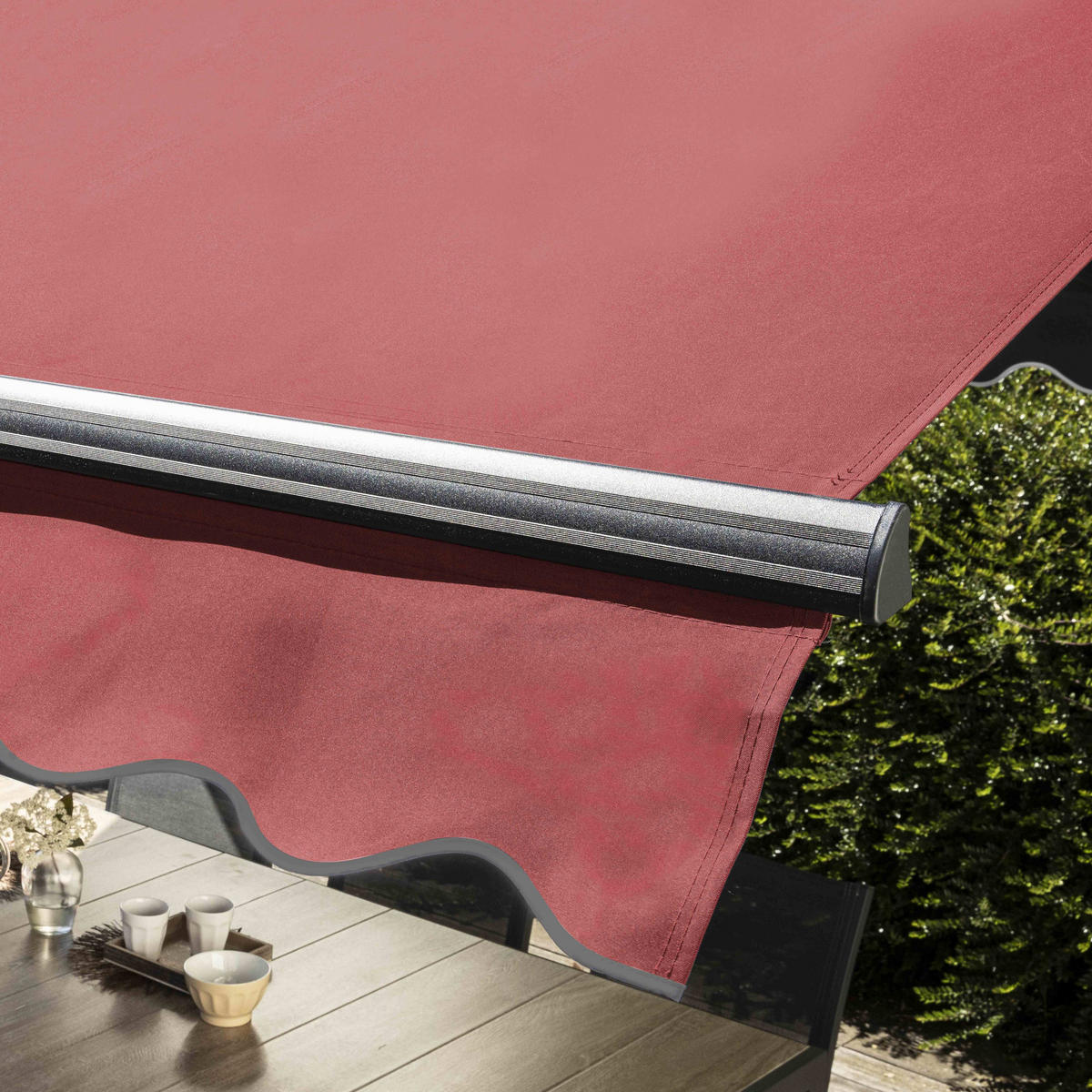 DOPPELSCHRÄGMARKISE 3x4m mit 4 Gewichtsplatten, Rot - Rot, Metall (300/250/400cm) - Oviala