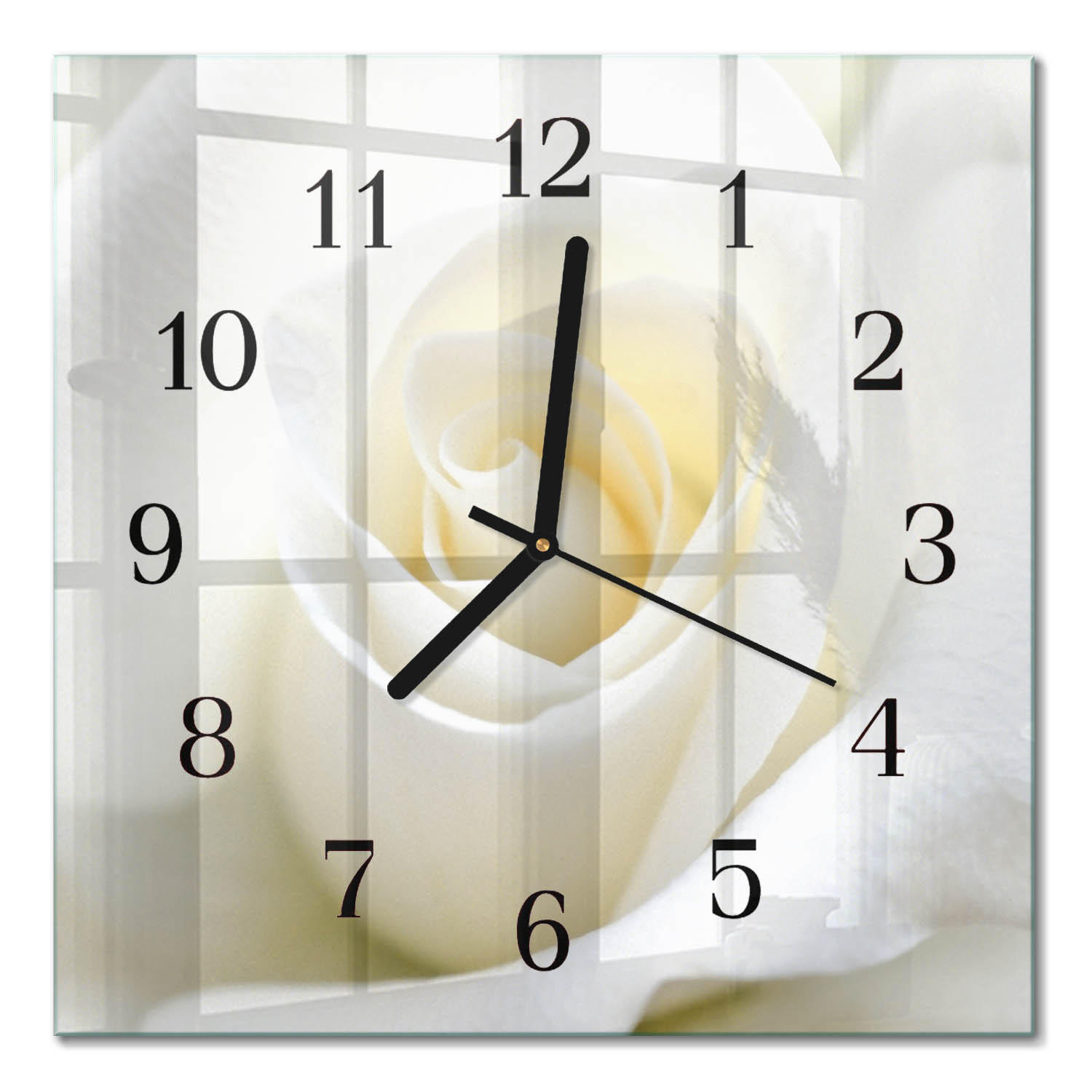 WANDUHR 30x30 cm - Weiße Rose - Weiß, Glas (30/30/0.4cm) - TULUP