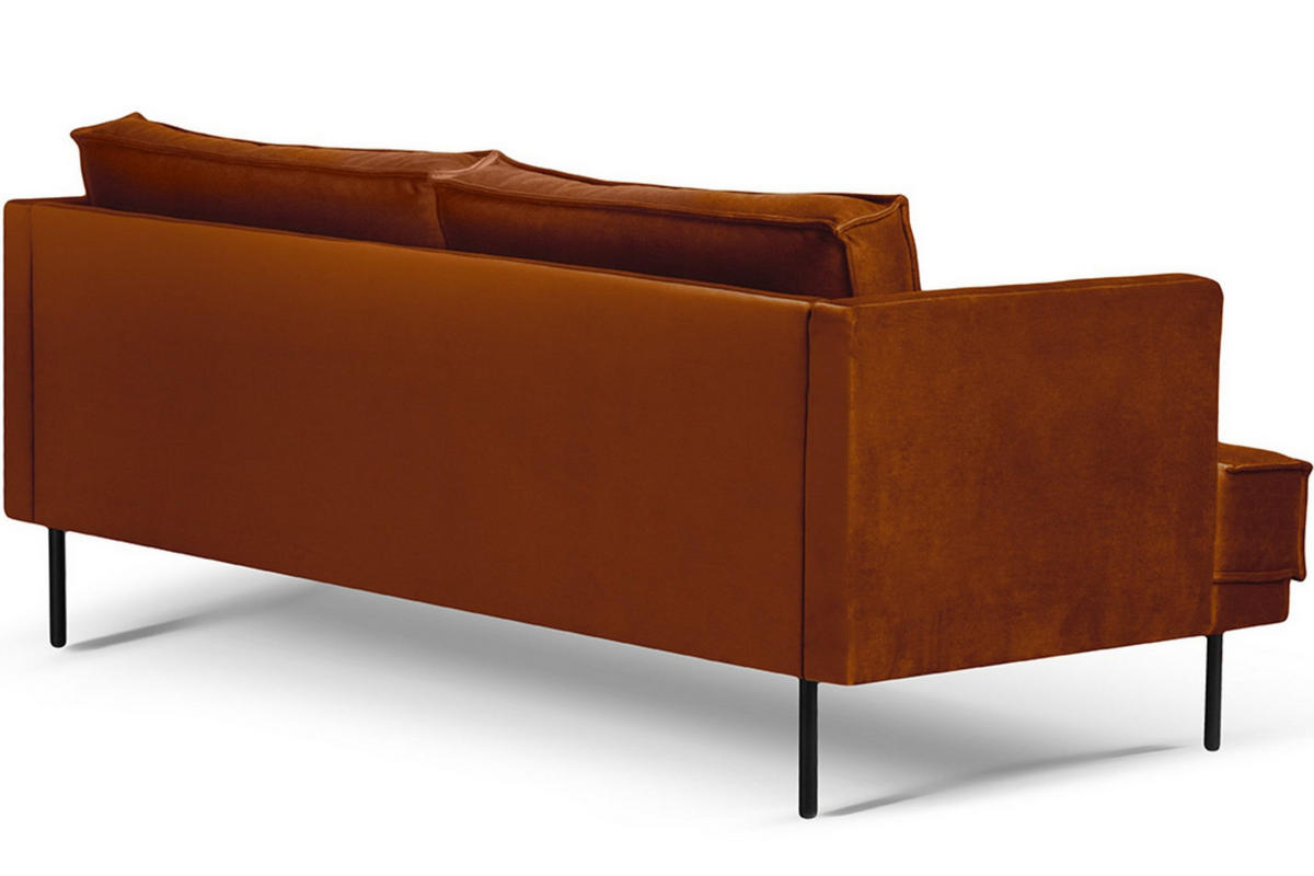 3-SITZER-SOFA GANZO 2 Kissen inklusive, Velours-Stoff, orange - Schwarz/Orange, Textil/Metall (193/84/92cm) - KONSIMO®