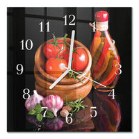 WANDUHR 30x30 cm - Tomaten und Knoblauch - Rot, Glas (30/30/0.4cm) - TULUP