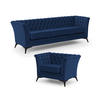 SITZGARNITUR 3+1 Chesterfield Whitby Marineblau Samt mit schwarzen Füßen - Blau/Schwarz, Holz/Textil (237/78/82cm) - S-Style Möbel
