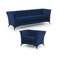 SITZGARNITUR 3+1 Chesterfield Whitby Marineblau Samt mit schwarzen Füßen - Blau/Schwarz, Holz/Textil (237/78/82cm) - S-Style Möbel