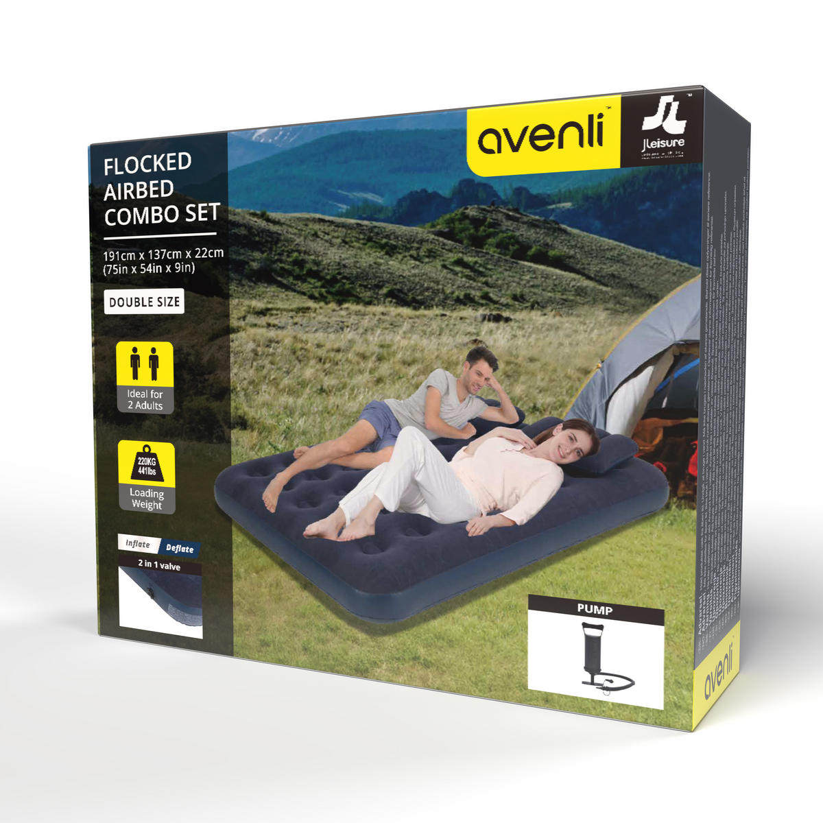 LUFTBETT Luftmatratze Camping für 2 Personen inklusive 2 Kissen und Pumpe - Blau, Kunststoff (137/191cm) - Avenli