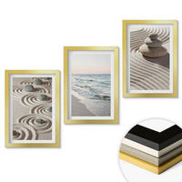WANDBILDER 3er Set - 20x30 cm Goldrahmen - Wellen, Sand, Wasser, Steine, Strand - Goldfarben, Kunststoff (20/30cm) - ArtPrintCave