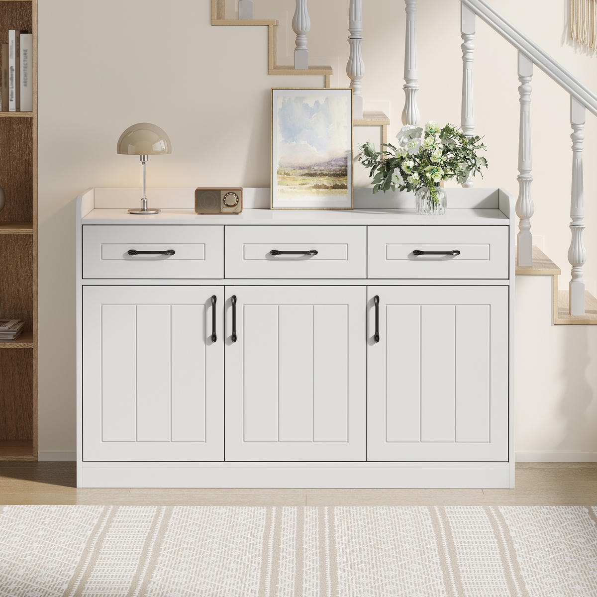 SIDEBOARD Weiß mit mit 3 Schubladen und 3 Türen 120 × 35 × 80 cm - Weiß, Holzwerkstoff (120/80/35cm) - Luhomfu