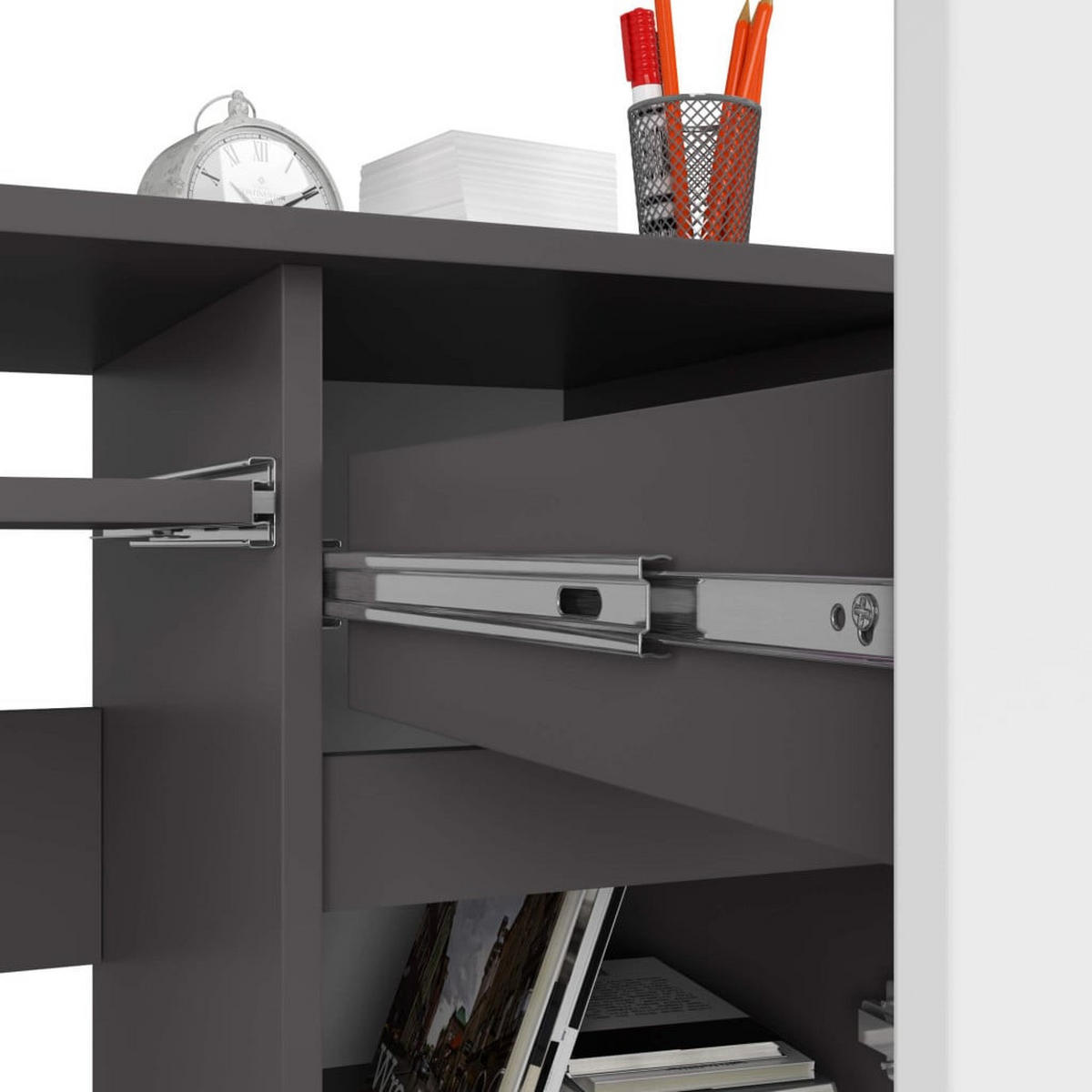 SCHREIBTISCH Graphit Grau, Weiß 77/90/50 - Weiß/Grau, Holzwerkstoff (50/90/77cm) - RAUMHIRSCH FURNITURE