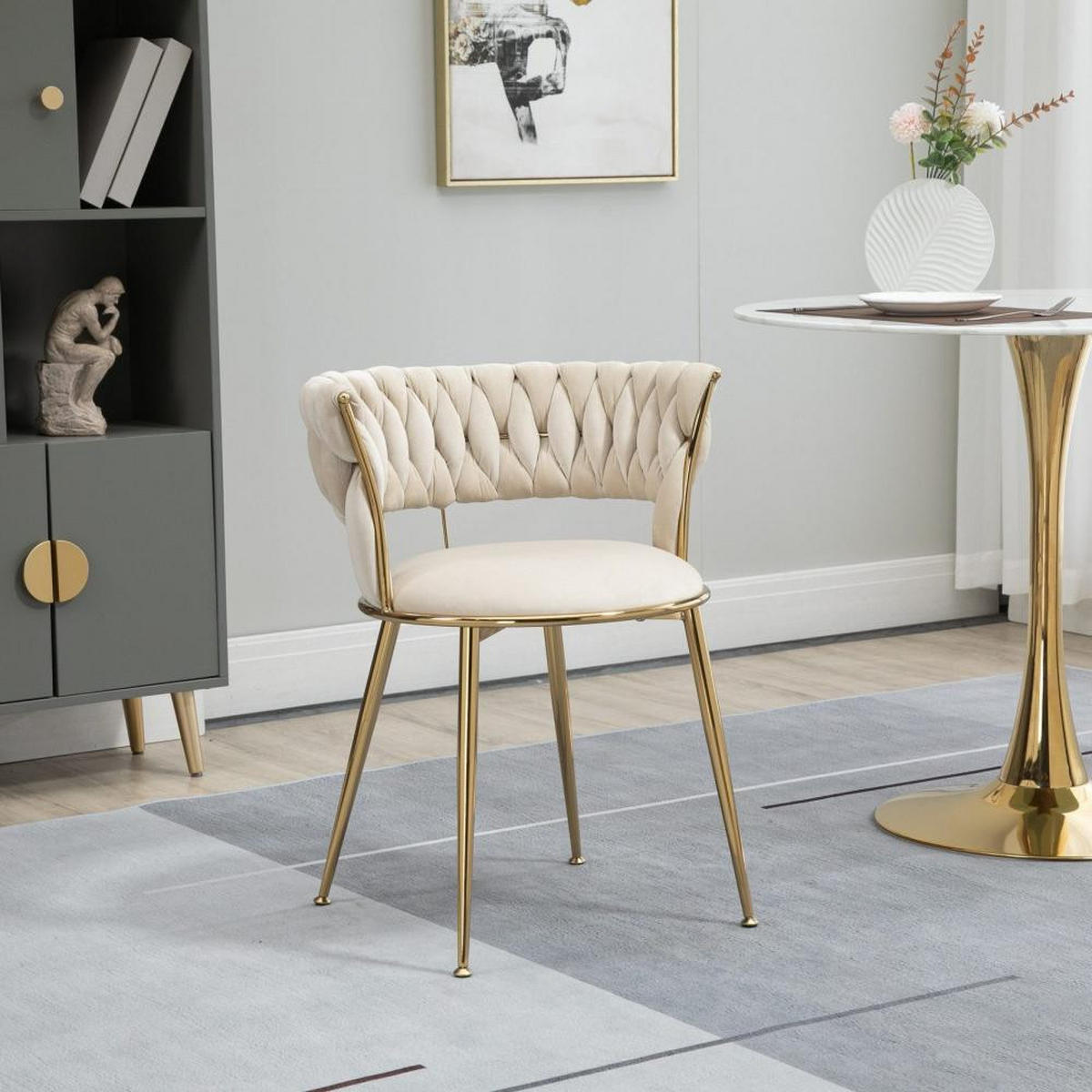 STÜHLE 2er-Set Esszimmerstuhl,Luxuriöse Samt-Stühle,Beige - Beige, Metall (57/70/43cm) - LVHOM