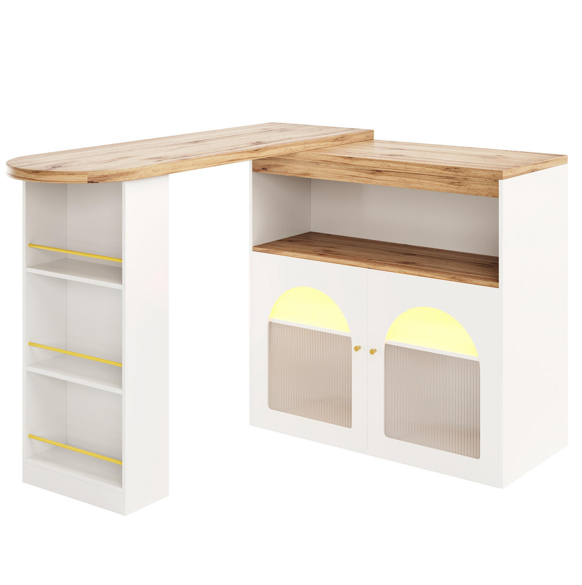 BARTISCH aus MDF 138-193x39x105 cm Weiß drehbar mit LED-Lichtleiste und Stauraum - Weiß, Holzwerkstoff (39/193/105cm) - Modfu