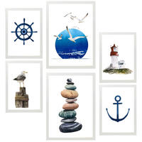 POSTER Set Mit 6 Meereskomposition A3 & A4 Weißer Rahmen - Weiß, Papier (29/3cm) - Nacnic