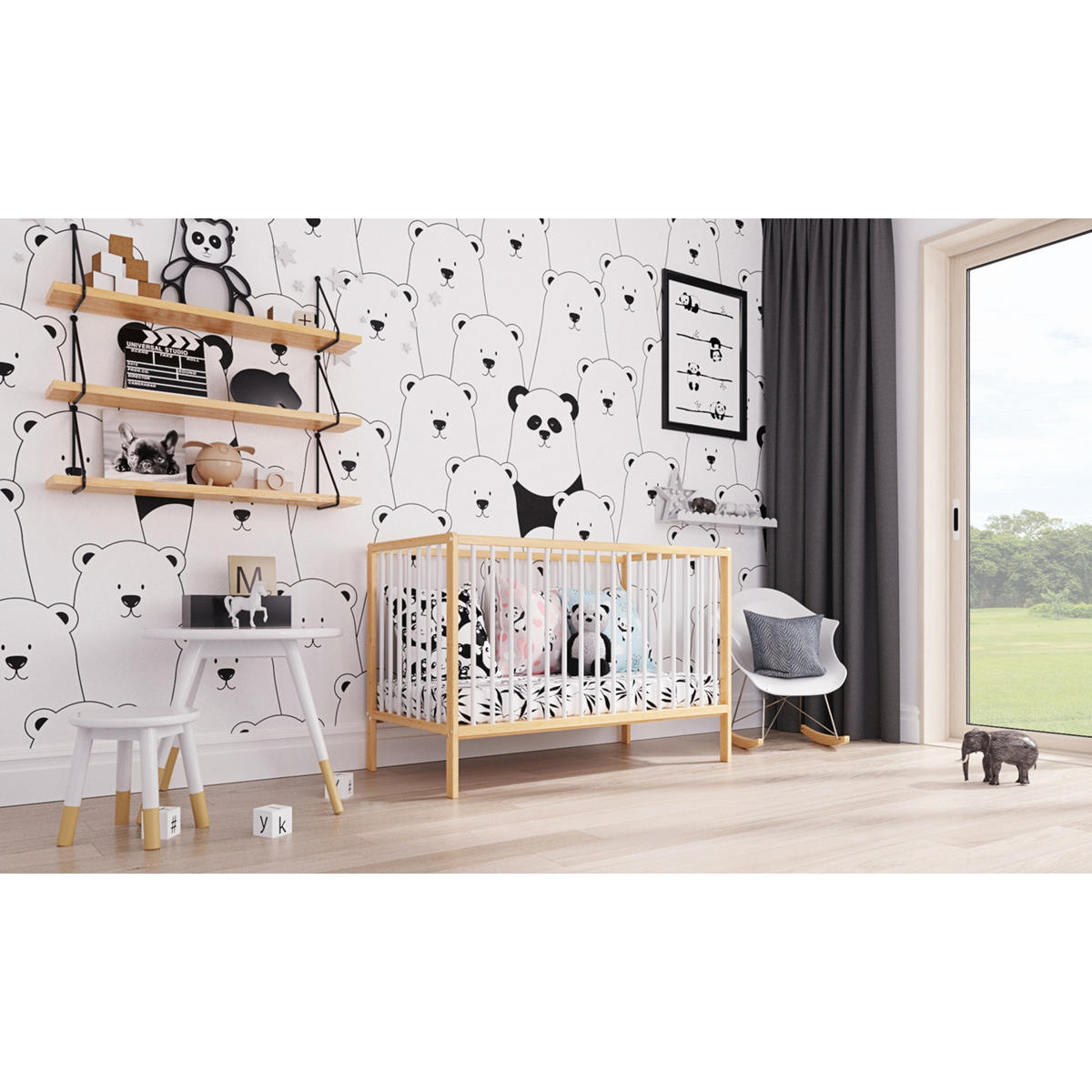 BABYBETT Anna, Mitwachsendes, Weiß und Kiefer - Kieferfarben, Holz (60/120cm) - Premiers Moments