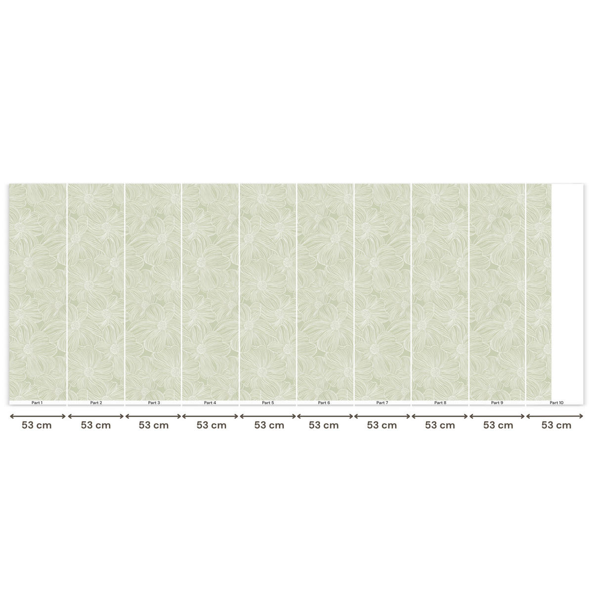 TAPETE - Gelassenheit - Blumen - Grün - 500x200 cm - Salbeigrün, Papier (500/200cm) - OnlyWow