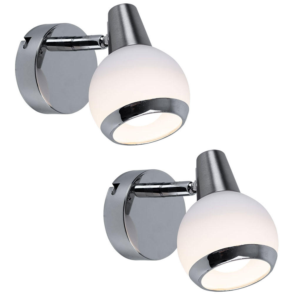 LED WANDLEUCHTE Metall Chrom opal 2er Set - Silberfarben, Glas (8/11.5/12.5cm) - Globo Lighting