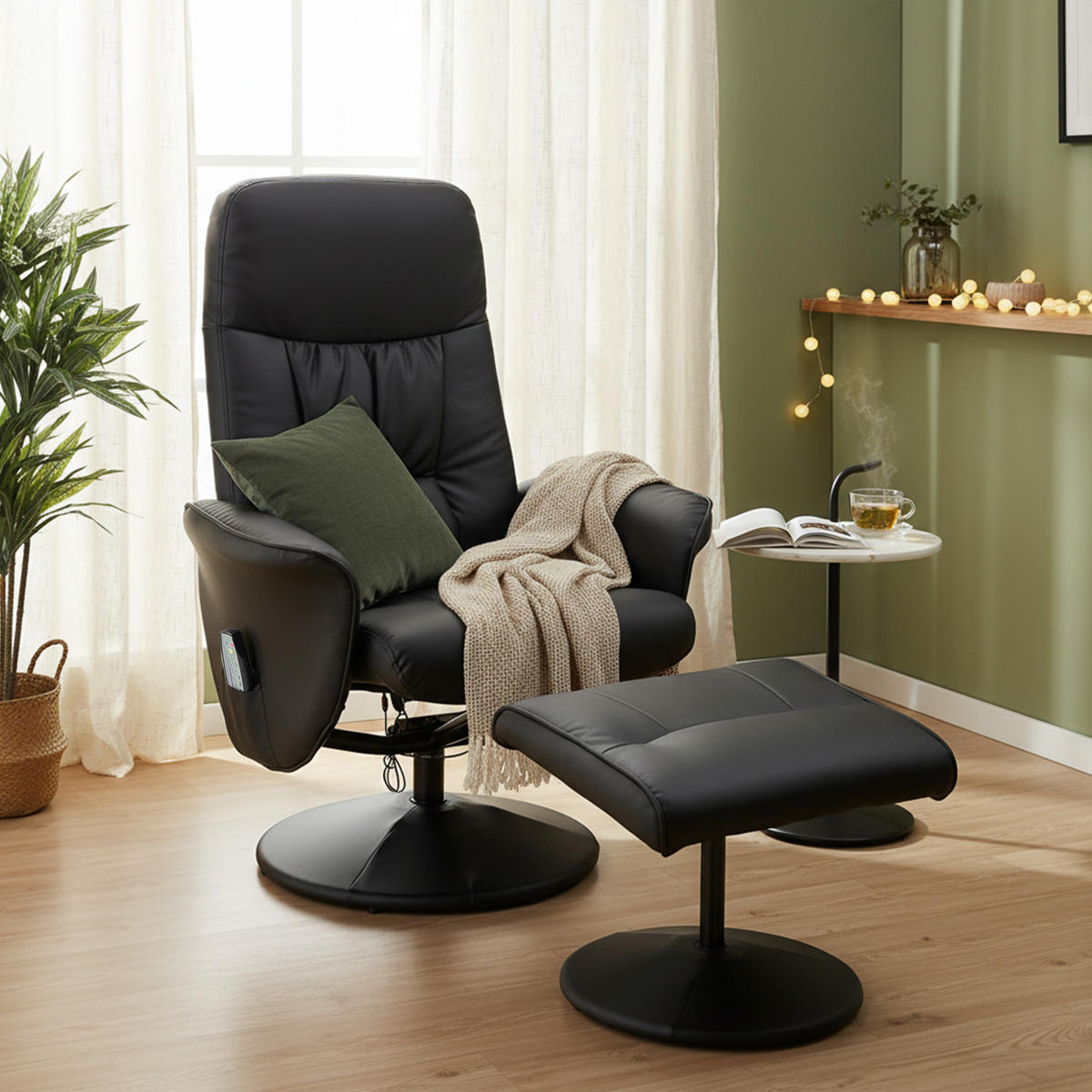 MASSAGESESSEL,HOCKER Fußstütze 145° Lehne drehbarer Sitz 10 Massagepunkte,schwarz - Schwarz, Textil (76/105/81cm) - Vallsero