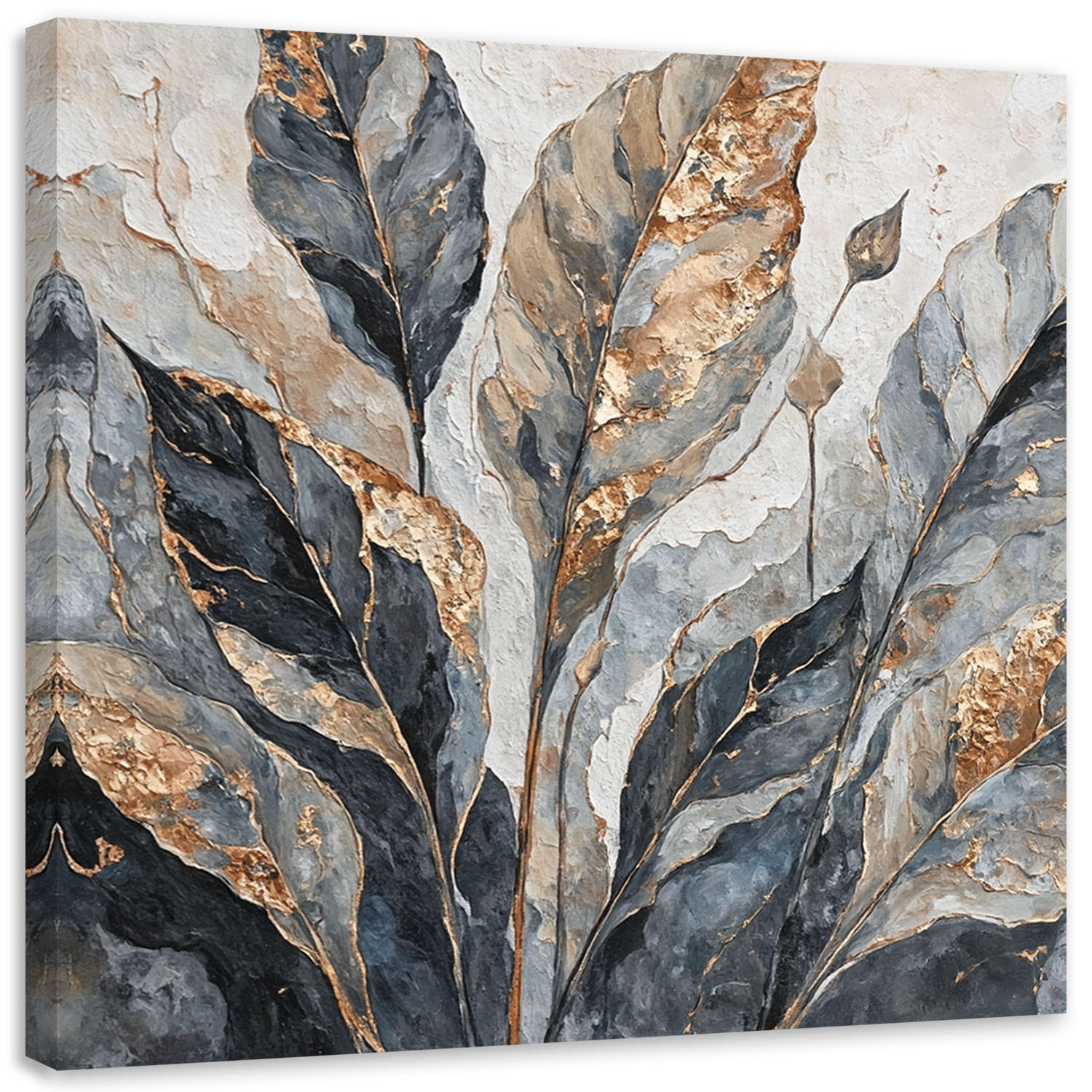 WANDBILD abstrakte graue goldblätter - Silberfarben, Textil (50/50cm) - Feeby