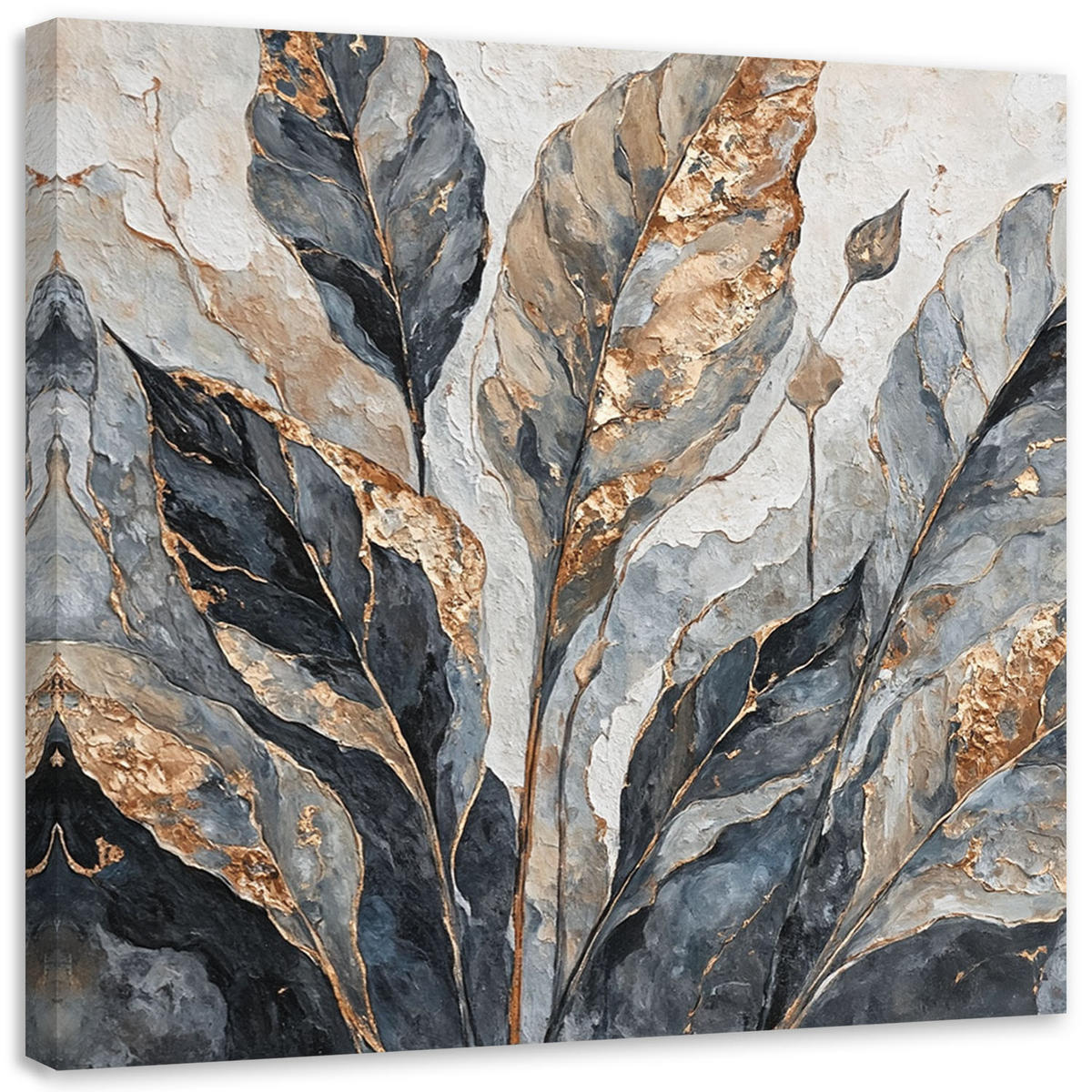 WANDBILD abstrakte graue goldblätter - Silberfarben, Textil (50/50cm) - Feeby