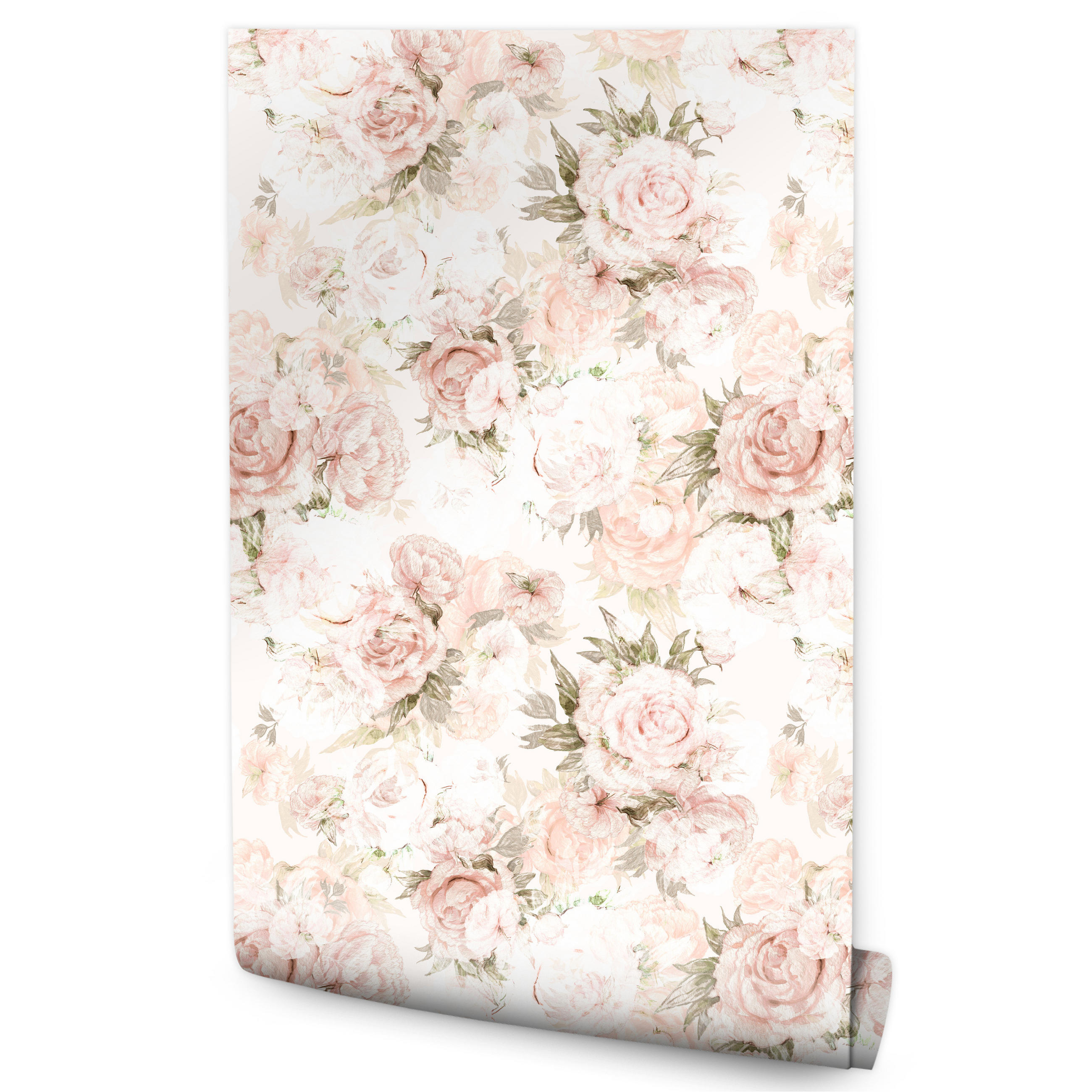 VLIESTAPETE Pastell-Pfingstrosen – Rosa, Beige, Weiß – 50x1000 cm - Beige/Rosa, Papier (50/1000cm) - Muralo