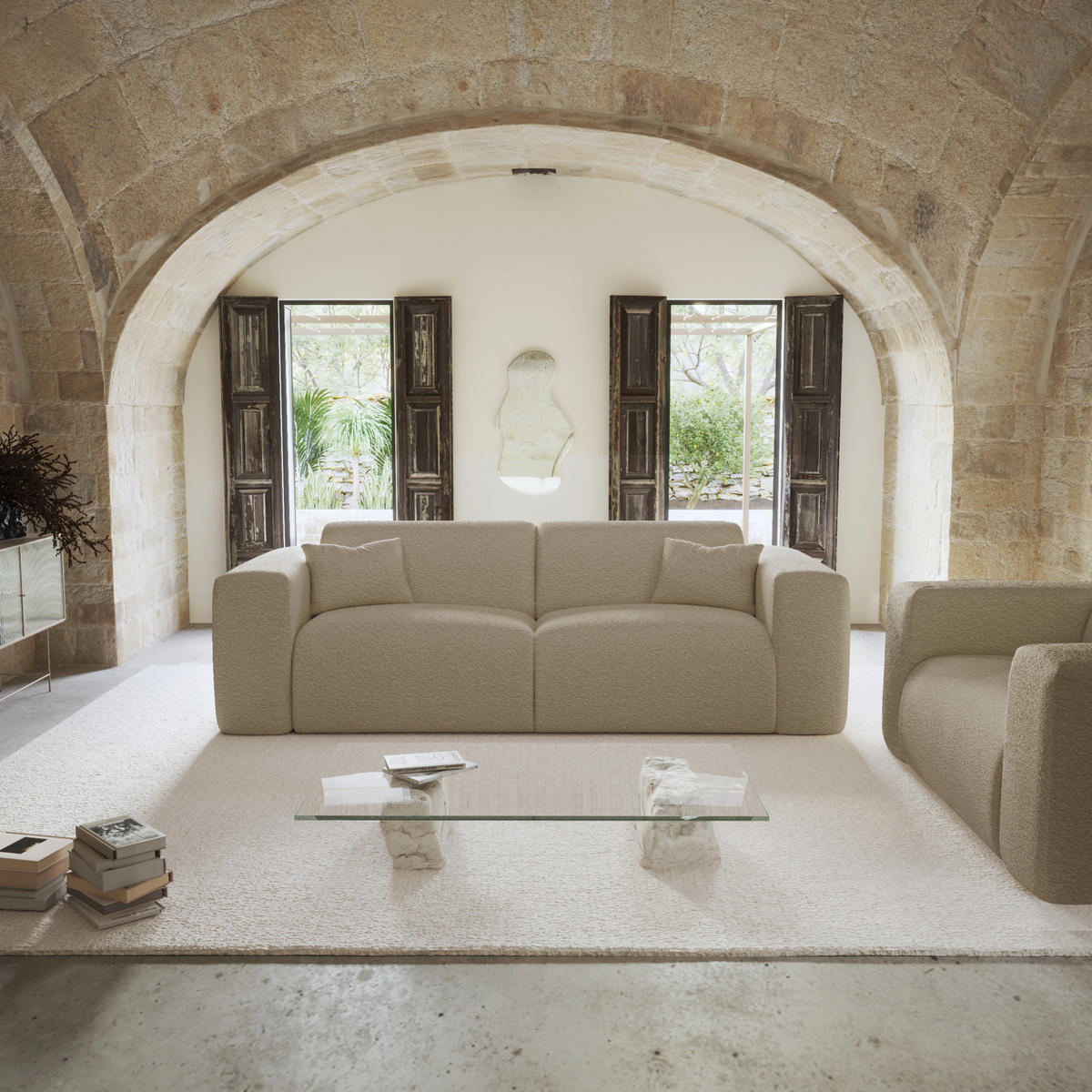 SCHLAFSOFA GERADE Bouclé-Stoff Taupe 214cm - Taupe, Textil (214/73/95cm) - Sia Home