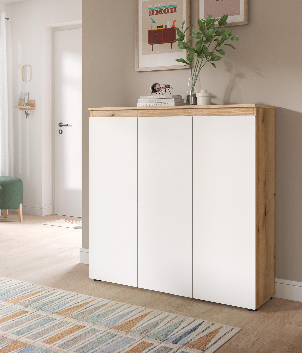 KOMMODE weiß, Evoke Eiche 105 x 11 cm, Anrichte mit 10 Fächern - Eichefarben/Schwarz, Holzwerkstoff/Kunststoff (105/111/37cm) - Inn.Furn