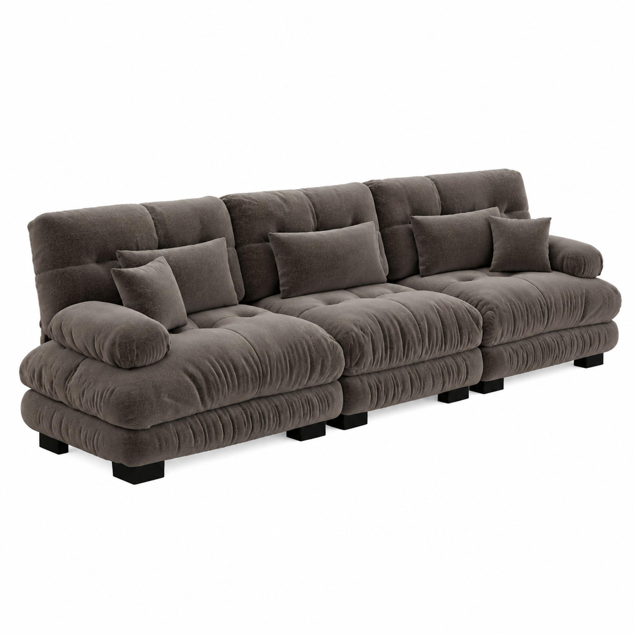 SOFA modular mit tiefem Sitz Chenille Brown - Dunkelgrau, Kunststoff (77/81/313cm) - Meubliv