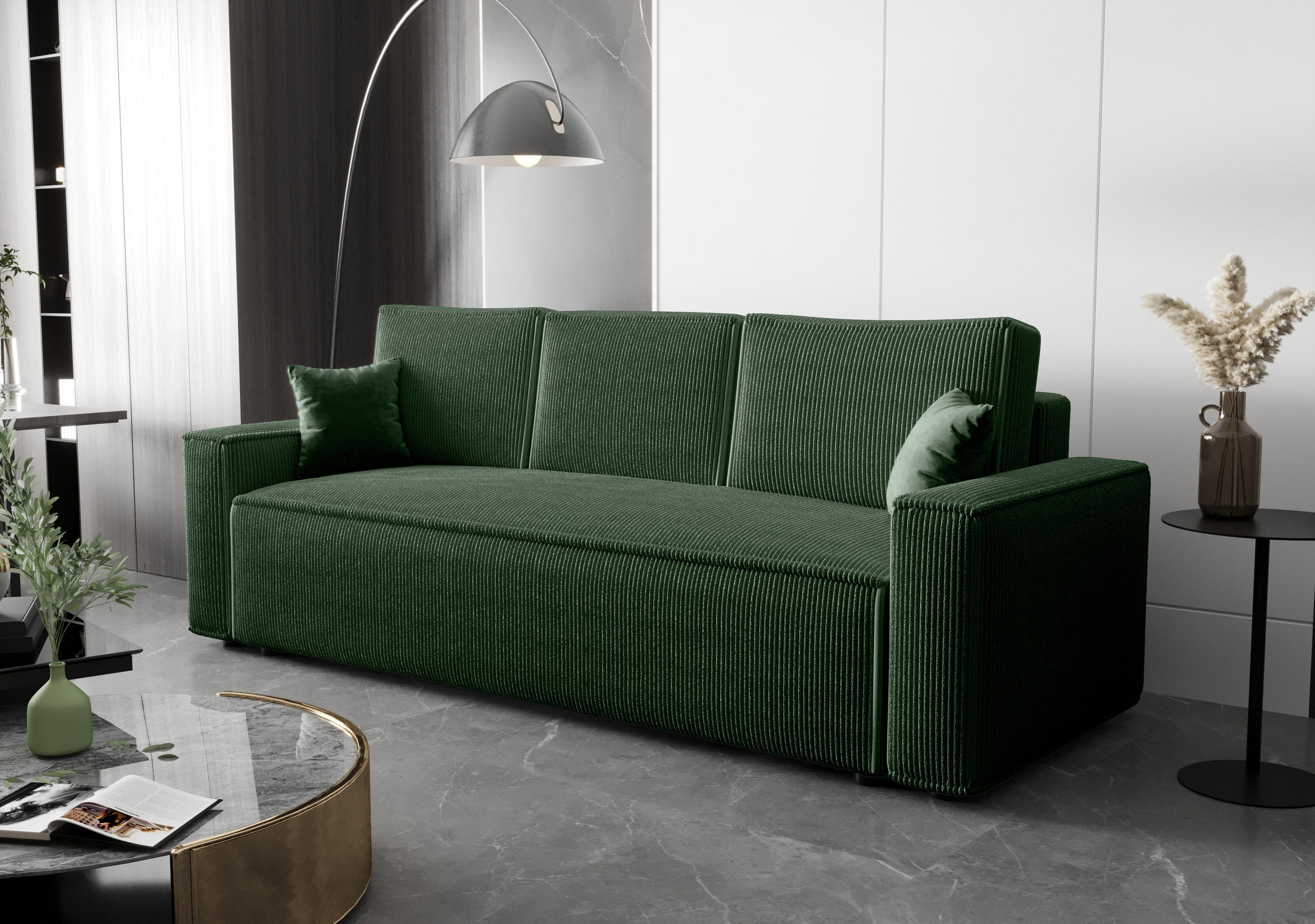 SOFA AMBRO Poso 14 mit Schlaffunktion, Grün, Sofa mit Stauraum - Grün, Textil (90/85/230cm) - Bedante