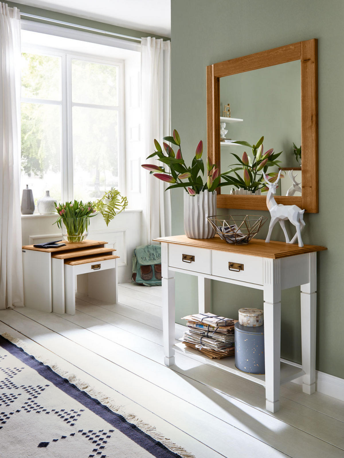 BEISTELLTISCH Novara - Weiß/Braun, Holz (40/49/45cm) - Casamia Massive Möbel