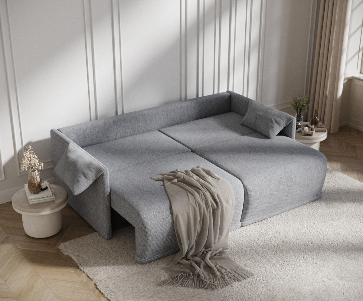 SCHLAFSOFA MIT ECKSOFA-FUNKTION Nappa Grau Webstoff - Schwarz/Grau, Holz/Holzwerkstoff (215/100/112cm) - Maison de Reve