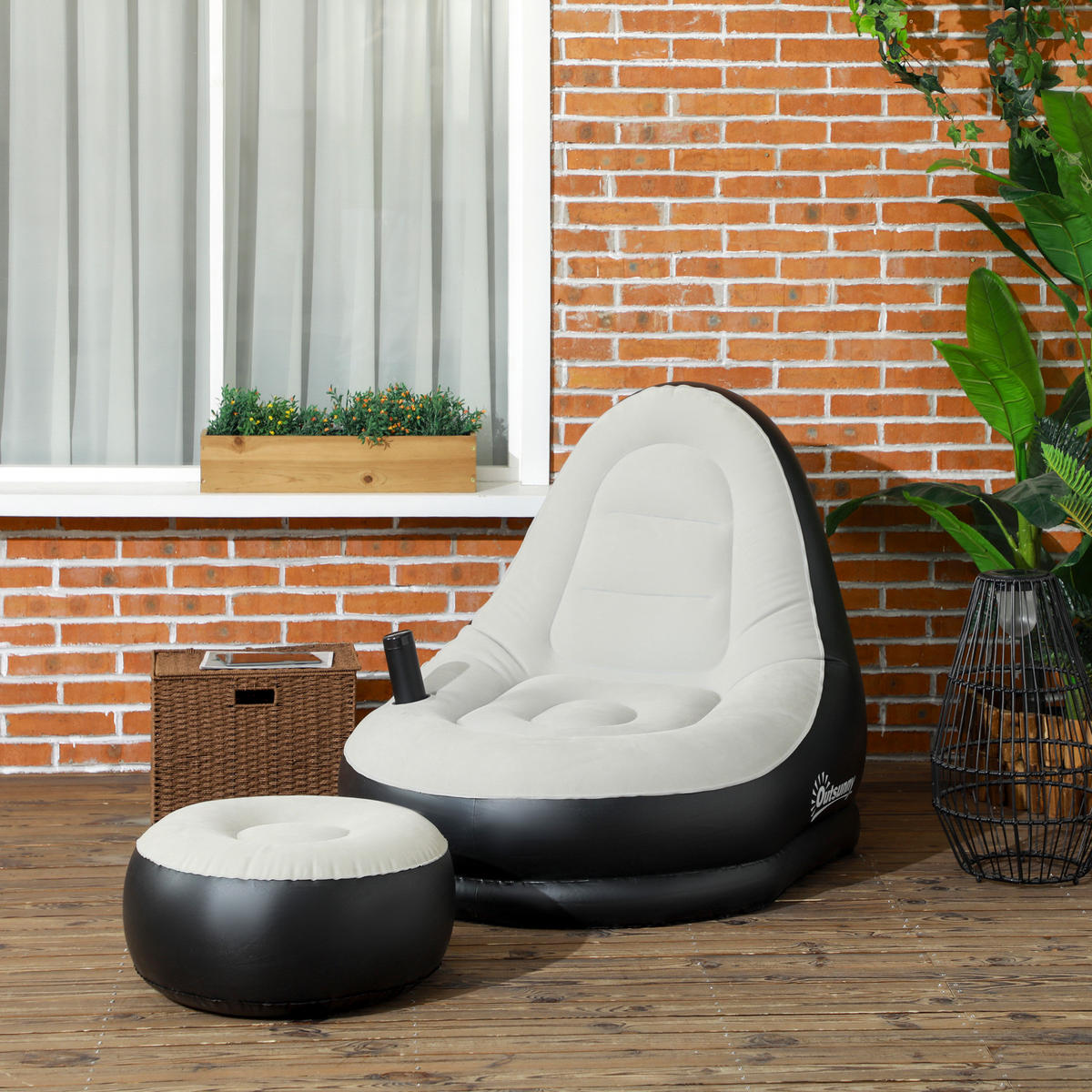 AUFBLASBARES SOFA, Hellgrau+Schwarz, Kunststoff - Hellgrau, Kunststoff (100/87/100cm) - Outsunny