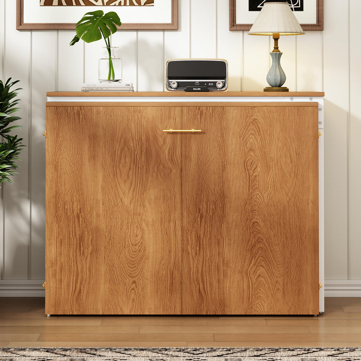 KLAPPBETT 90/200 cm in Natur mit Drehschreibtisch und Rollen - Naturfarben, Holzwerkstoff/Textil (90/200cm) - CHICFURN