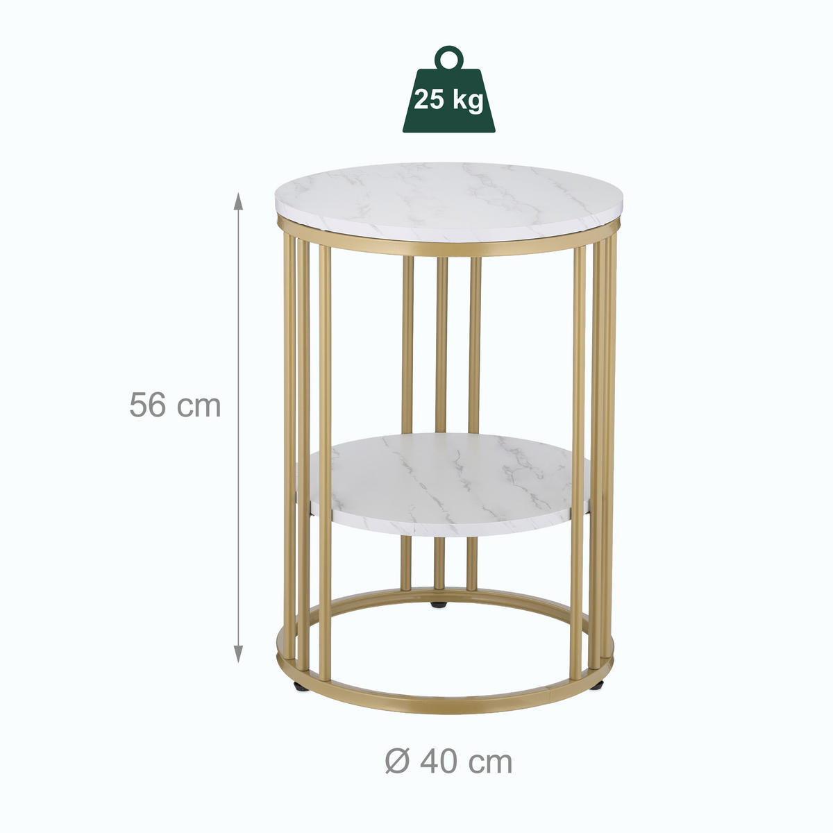 MASĂ AUXILIARĂ alb auriu aspect marmură - alb/auriu, compozit lemnos/metal (40/40/56cm) - Relaxdays