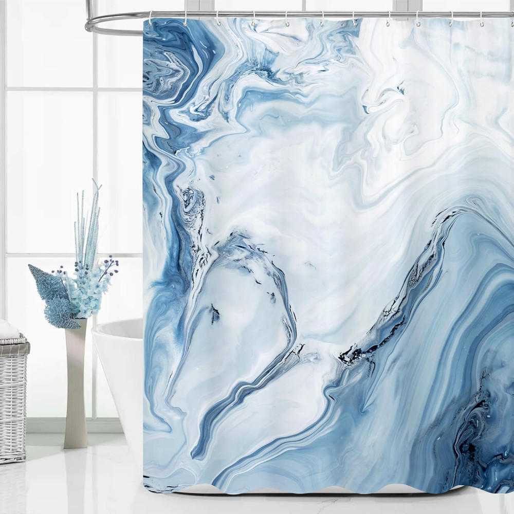 DUSCHVORHANG Blau Marmor abstrakt lang Aquarell modern Dekoration Badezimmer - Blau, Textil (200/180cm) - MCBOSON