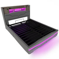 STAURAUMBETT 160/200 cm DE-04721, mit LED und Hydraulik in Grau - Grau, Holzwerkstoff/Metall (160/200cm) - ComfortXL