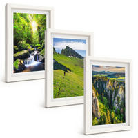 BILDER SET 3er Set - 20x30 cm Weißer Rahmen - Grüne Berge Wasserfallwald - Weiß, Kunststoff (20/30cm) - TULUP