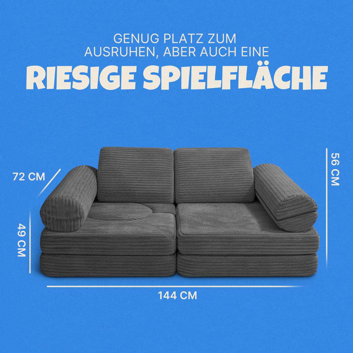 KINDERSOFA modulares Cord Spielsofa 11-teilig Anthrazit - Anthrazit, Textil (72/50/144cm) - Bestlivings