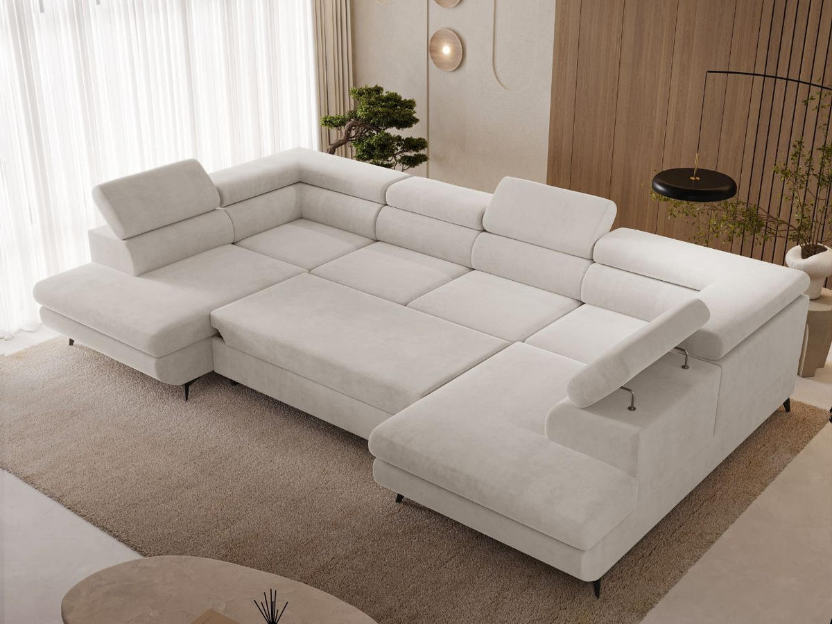 ECKSOFA U Argon Ecru - Ecru/Schwarz, Holz/Textil (322/190cm) - Graingold