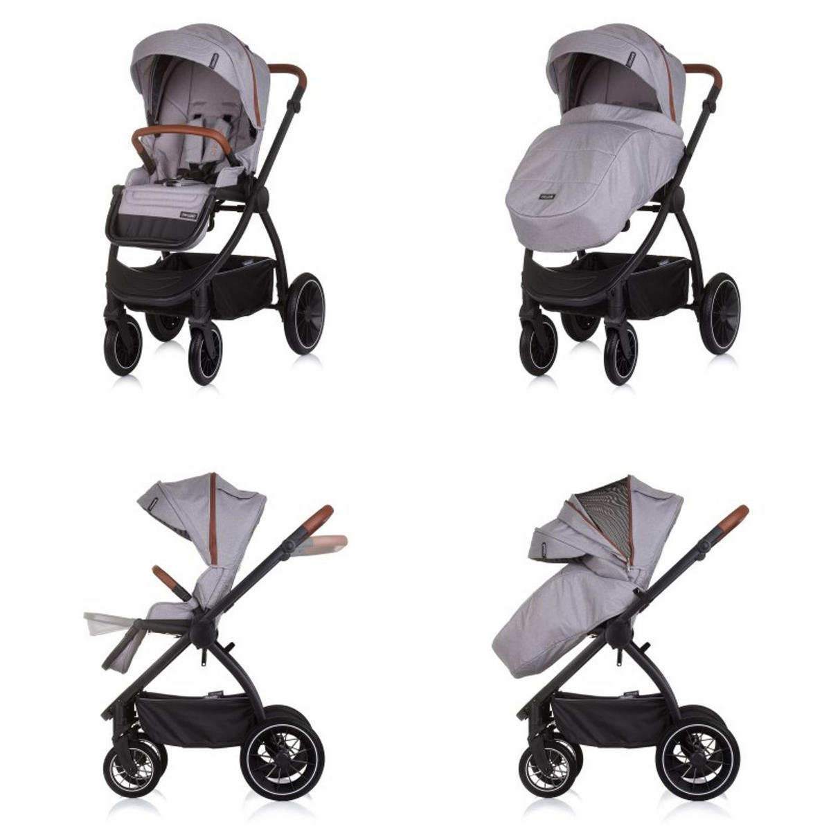 KOMBIKINDERWAGEN Prestige 3 in 1 grau Babywanne Rucksack i-Size Babyschale - Grau, Metall (85/59/123cm) - Chipolino