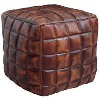 SITZHOCKER – Echtleder, 41x39x39 cm, abgesteppte Quadrate, Used-Look - Braun, Leder (39/41/39cm) - KADIMA DESIGN