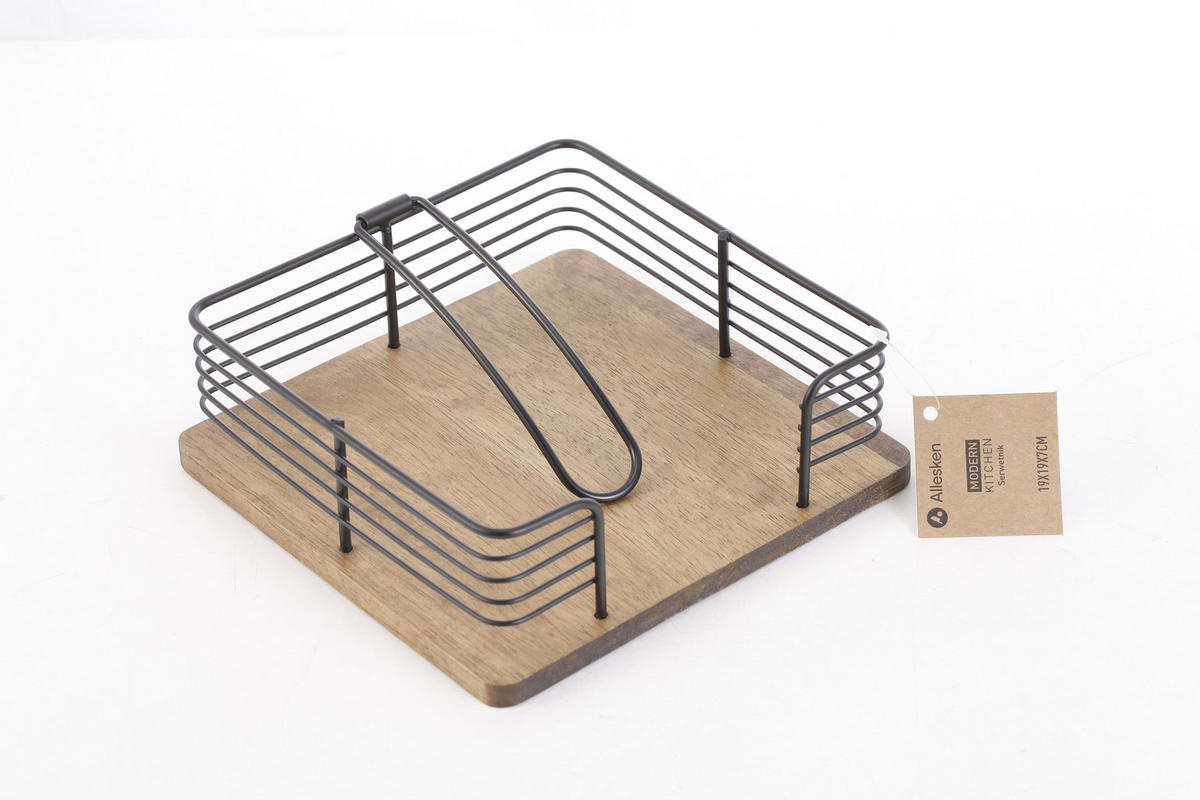 SERVIETTENHALTER Modern Kitchen Schwarz Naturfarbe 19/49/7 cm Holz - Schwarz/Naturfarben, Holz/Metall (49/19cm) - Mondex