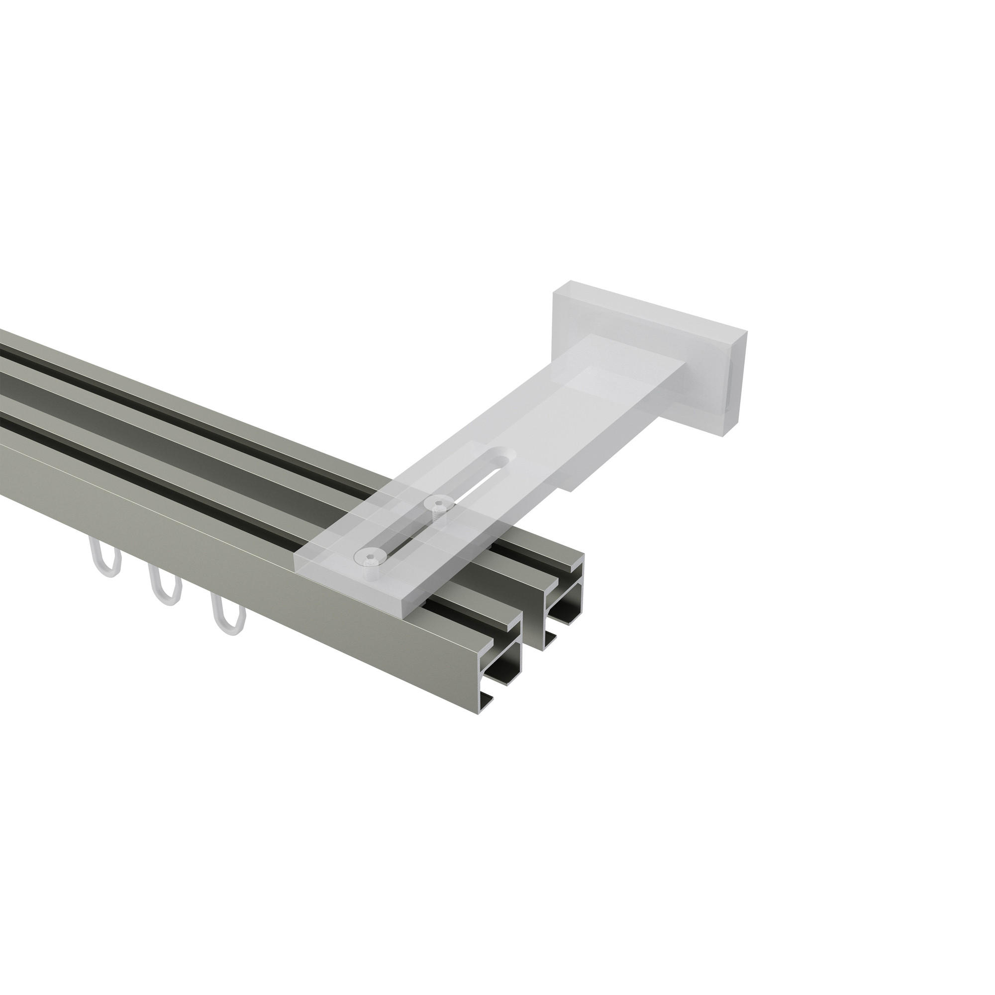 GARDINENSTANGE INNENLAUF Quadline (Multi) Sono 480 cm (geteilt in 3 x 160 cm), 2-läufig, 20x20 mm Satin-Silber - Silberfarben, Metall (480cm) - INTERDECO