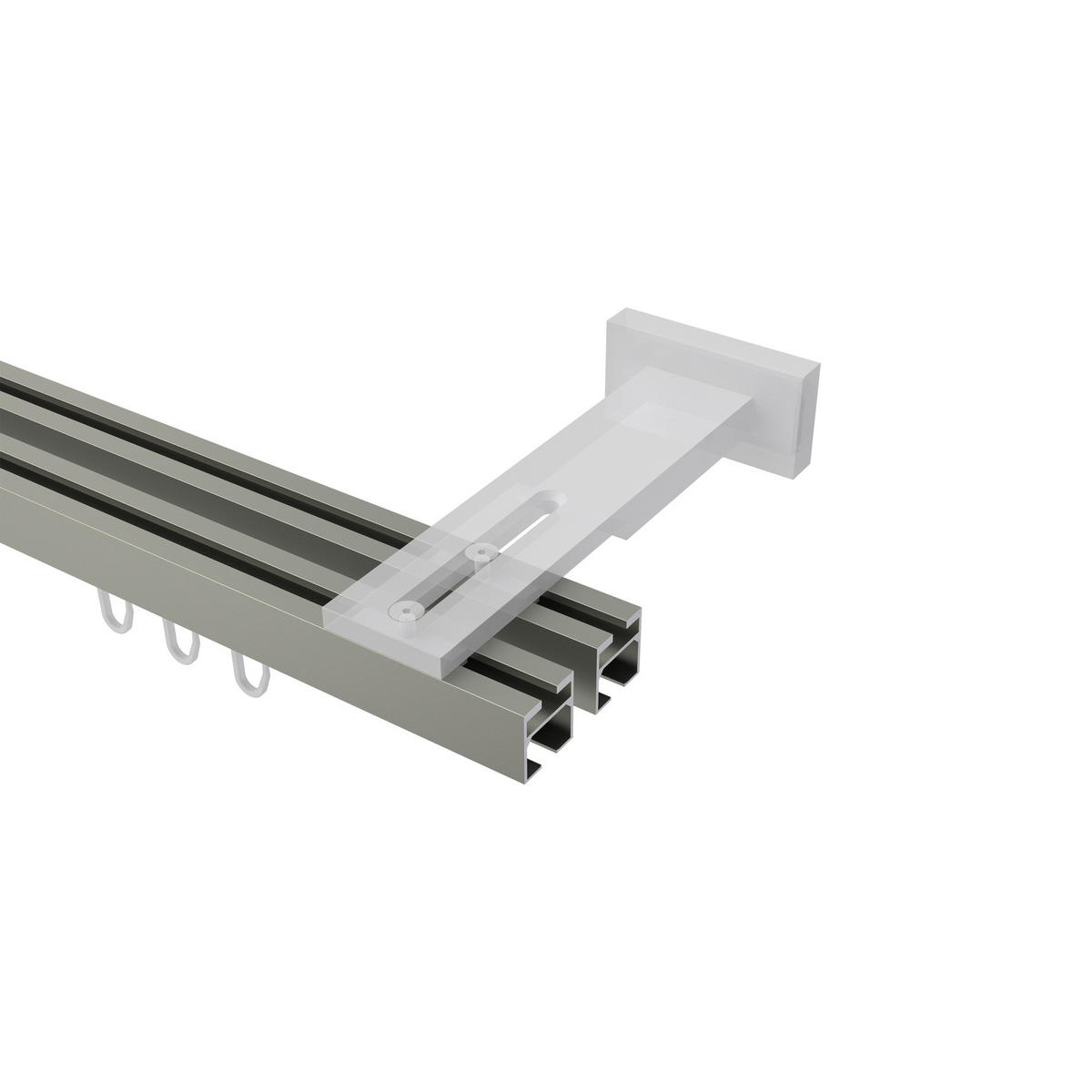 GARDINENSTANGE INNENLAUF Quadline (Multi) Sono 480 cm (geteilt in 3 x 160 cm), 2-läufig, 20x20 mm Satin-Silber - Silberfarben, Metall (480cm) - INTERDECO