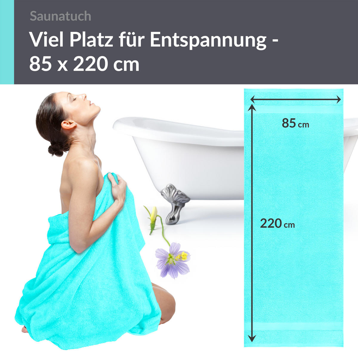 SAUNATUCH Linz Türkis 85x220 cm - Türkis, Textil (85/220cm) - Lashuma