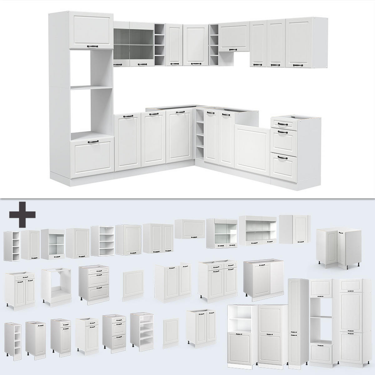 ECKKÜCHE R-Line Weiß Landhaus/Weiß 237 x 60 cm ohne AP - Creme/Weiß, Holzwerkstoff (247/81.6/46cm) - Vicco