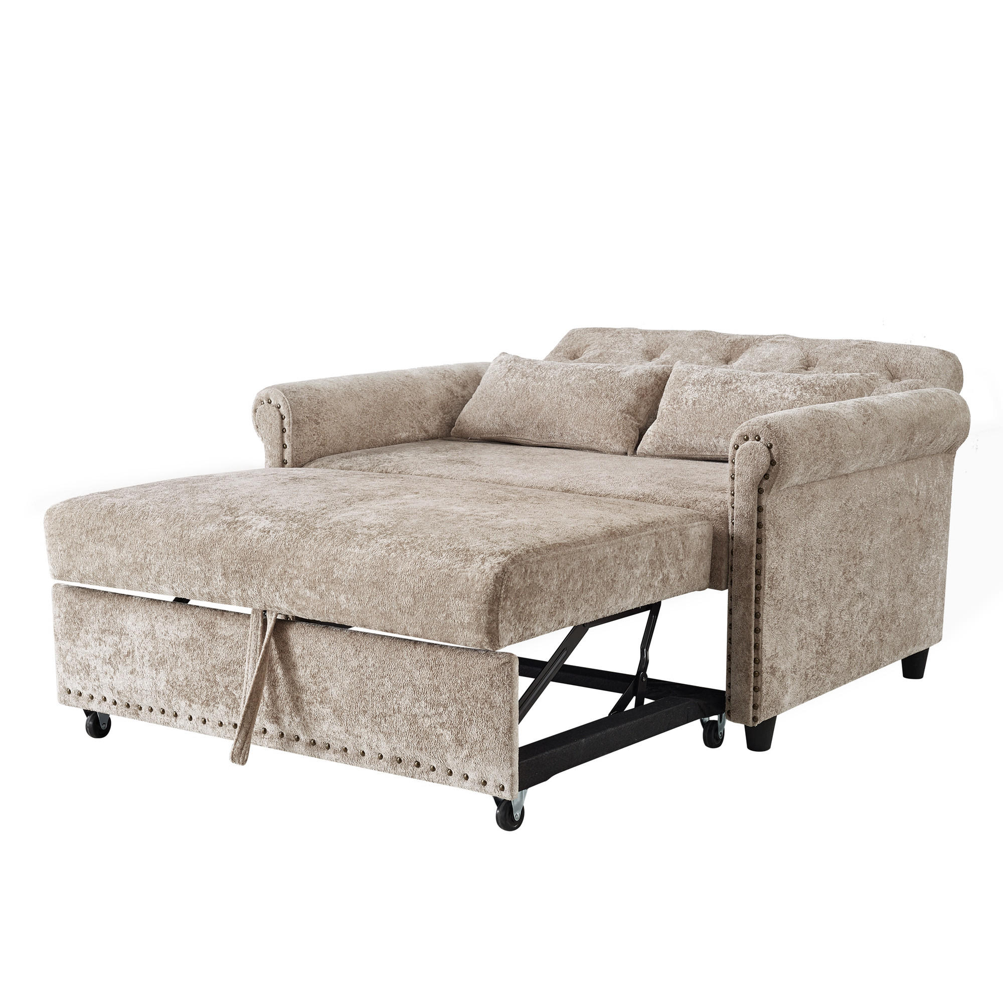 SCHLAFSOFA Braun-Grau mit Ausziehbett und verstellbarer Rückenlehne, Chenille - Graubraun/Schwarz, Holzwerkstoff/Kunststoff (120/82/170cm) - CHICFURN