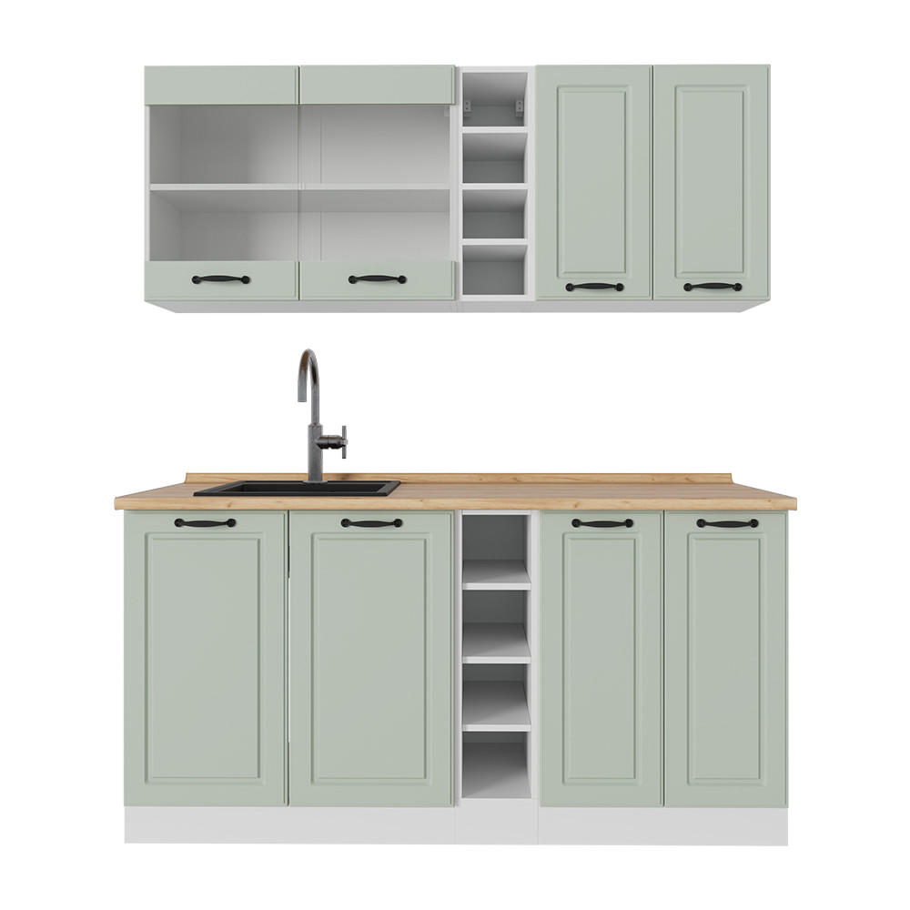 SINGLEKÜCHE R-Line, Mint Landhaus/Weiß, 160 cm Arbeitsplatte Goldkraft Eiche - Weiß/Grün, Holzwerkstoff (160/81.6/60cm) - Vicco