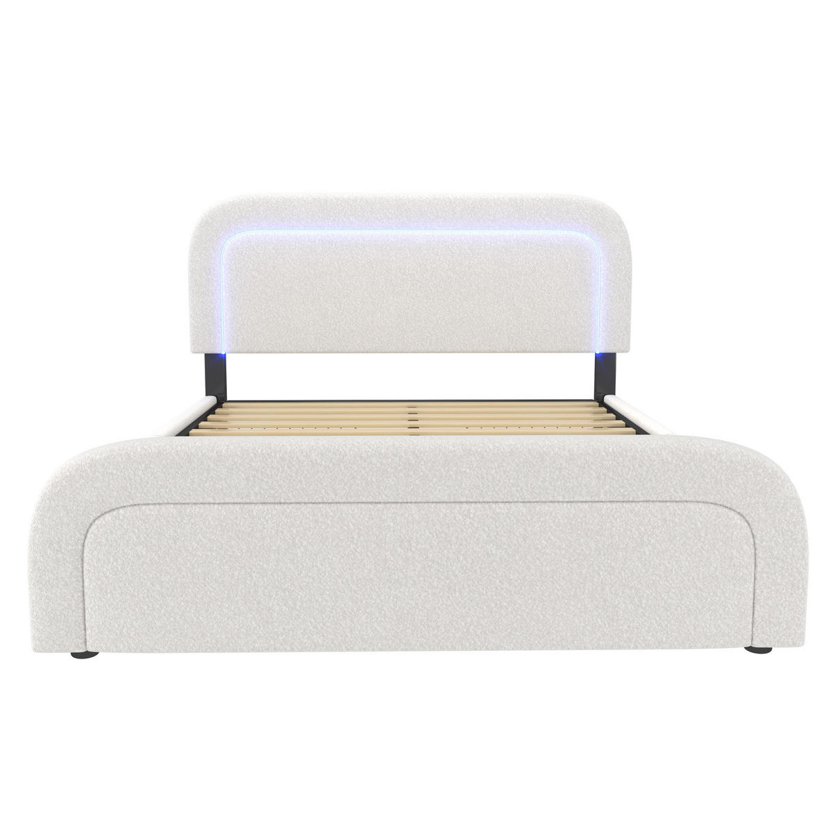 BETT mit LED, USB und 4 Schubladen 160x200 cm Sherpa Weiß - Weiß, Metall (160/200cm) - Meubliv