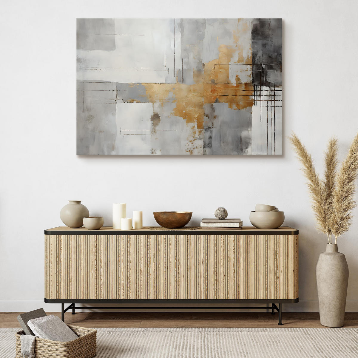 LEINWANDBILD Abstraktion Moderne Kunst 120x80 - Beige/Schwarz, Textil (120/80cm) - Muralo