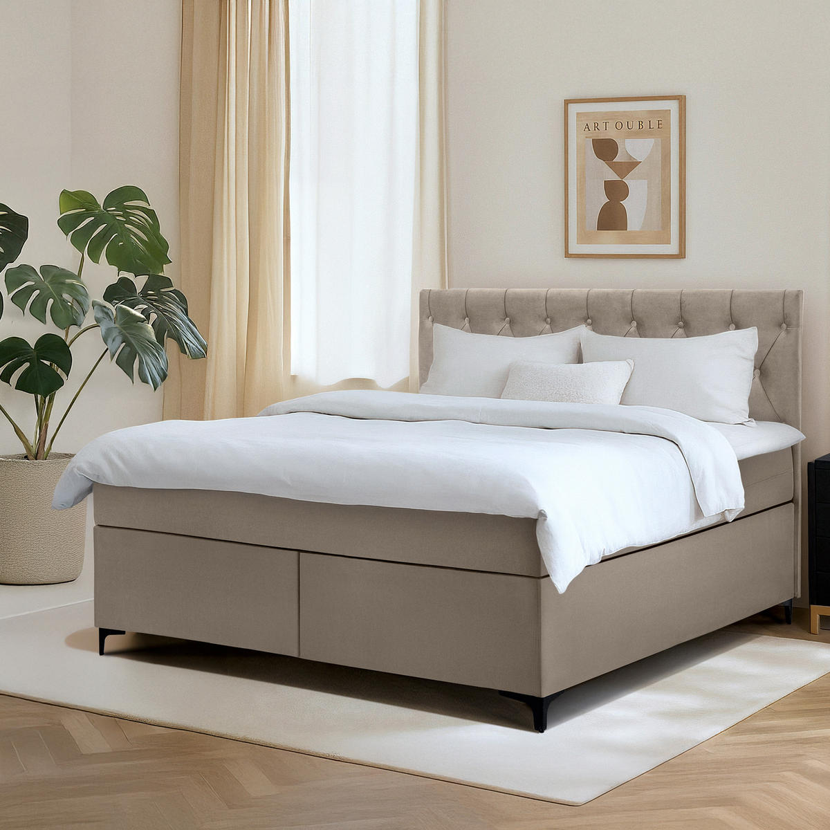 POLSTERBETT ARDEA, Beige - Beige/Schwarz, Holz/Holzwerkstoff (160/200cm) - KONSIMO®
