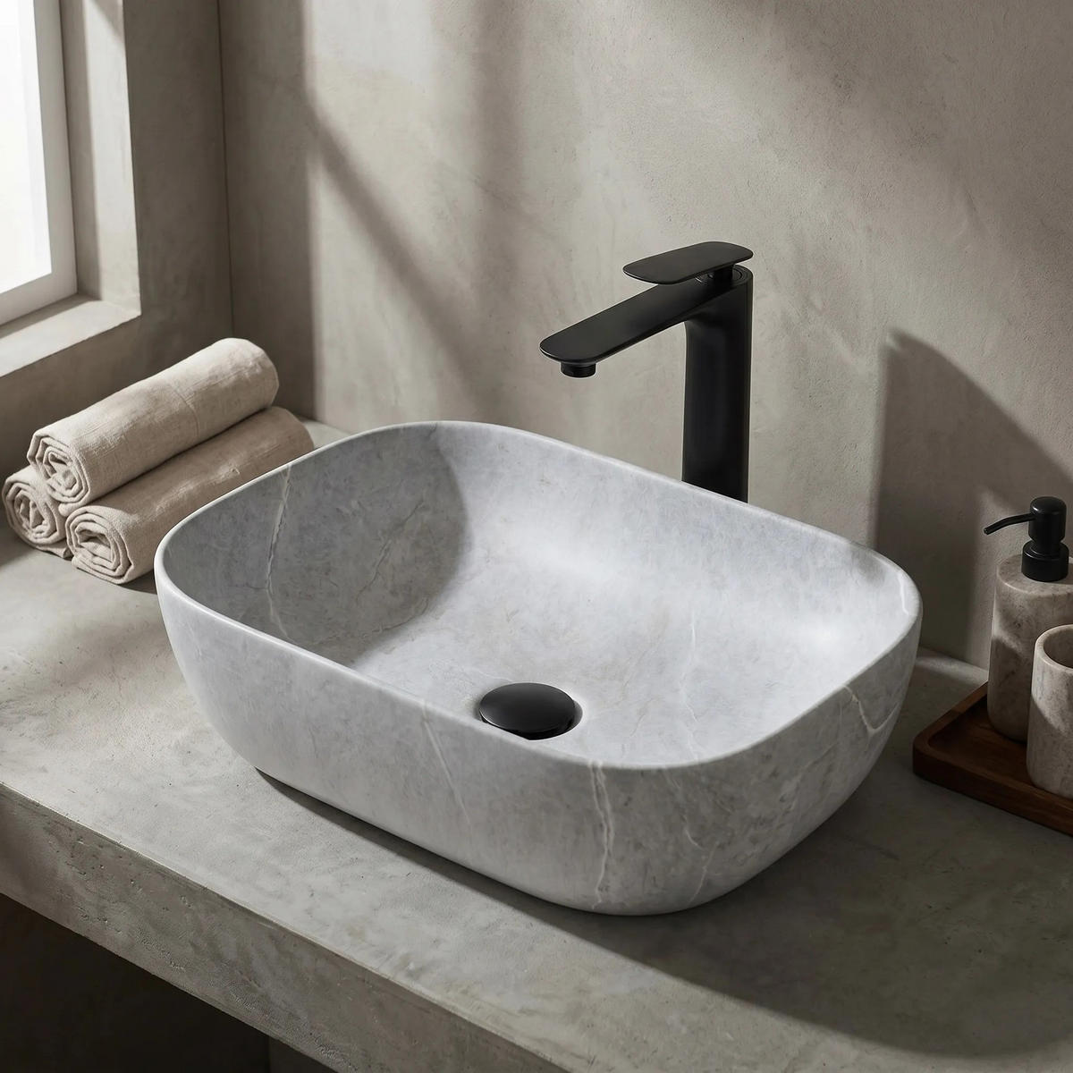 AUFSATZWASCHBECKEN Rea Livia Grey - Grau, Keramik (33.5/13.5/46.5cm) - REA